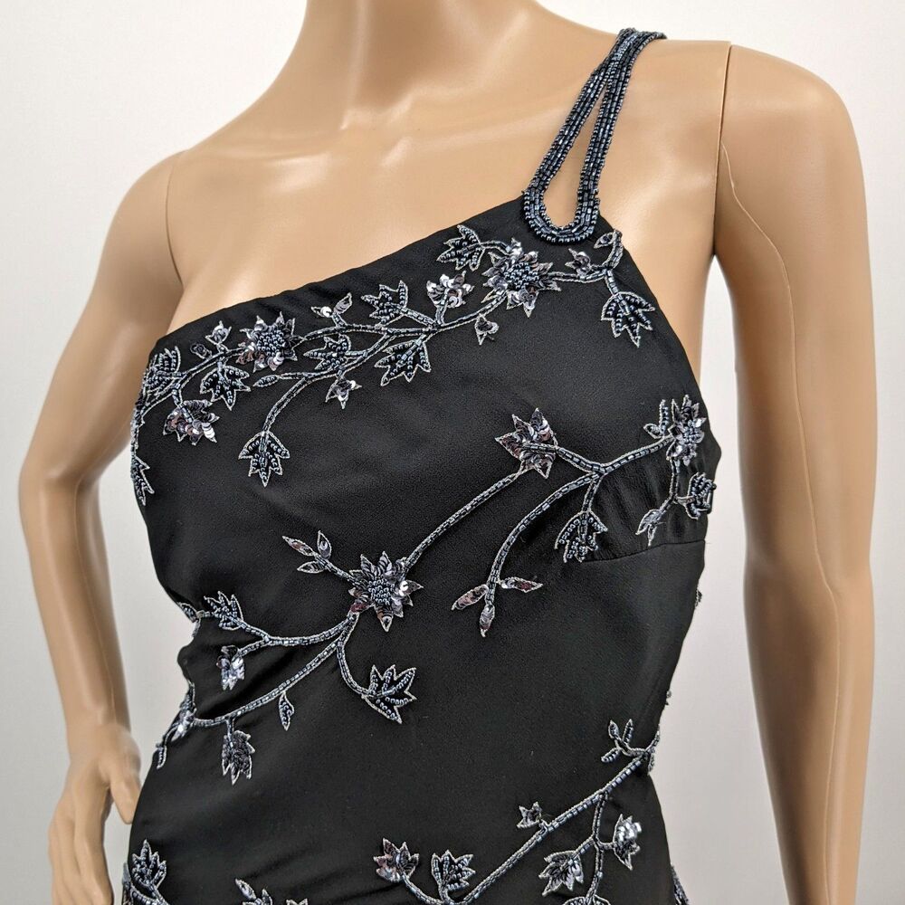 Vintage 1990s y2k Scala Evening Dress Mini Black Floral Beaded Fairycore Siren M - Picture 5 of 14